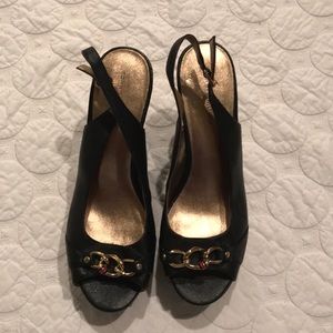 {Tommy Hilfiger} Black Platform Wedges Size 10
